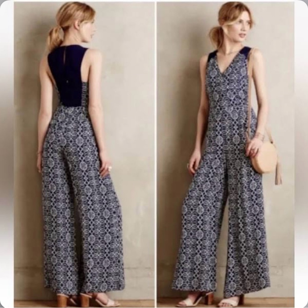 Blue Patterned wideleg jumpsuit